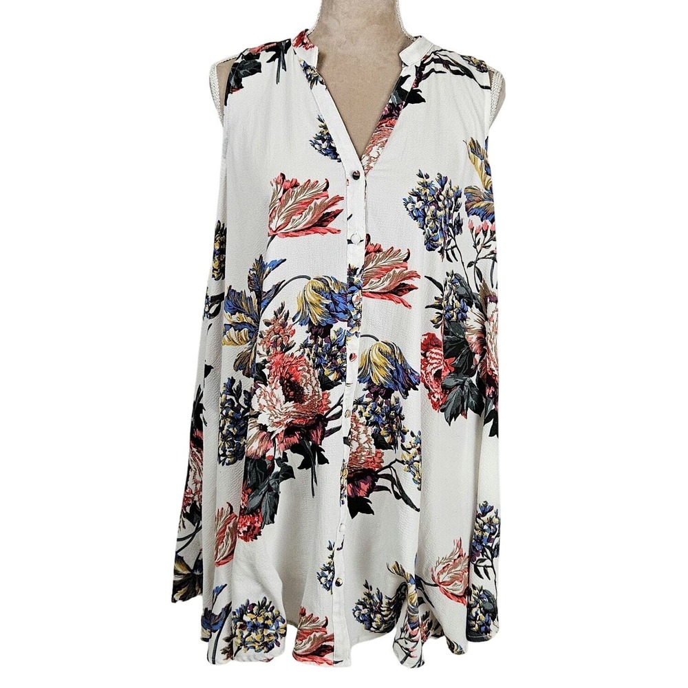 UMGEE Floral Tunic Top Multicolor Button Front Womens Sz S Flowy Romanitc Resort